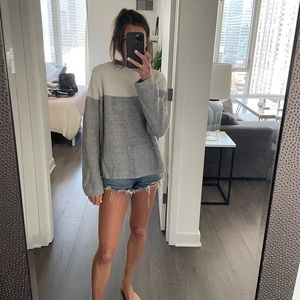 Roots Canada cream and gray color block pullover sweater